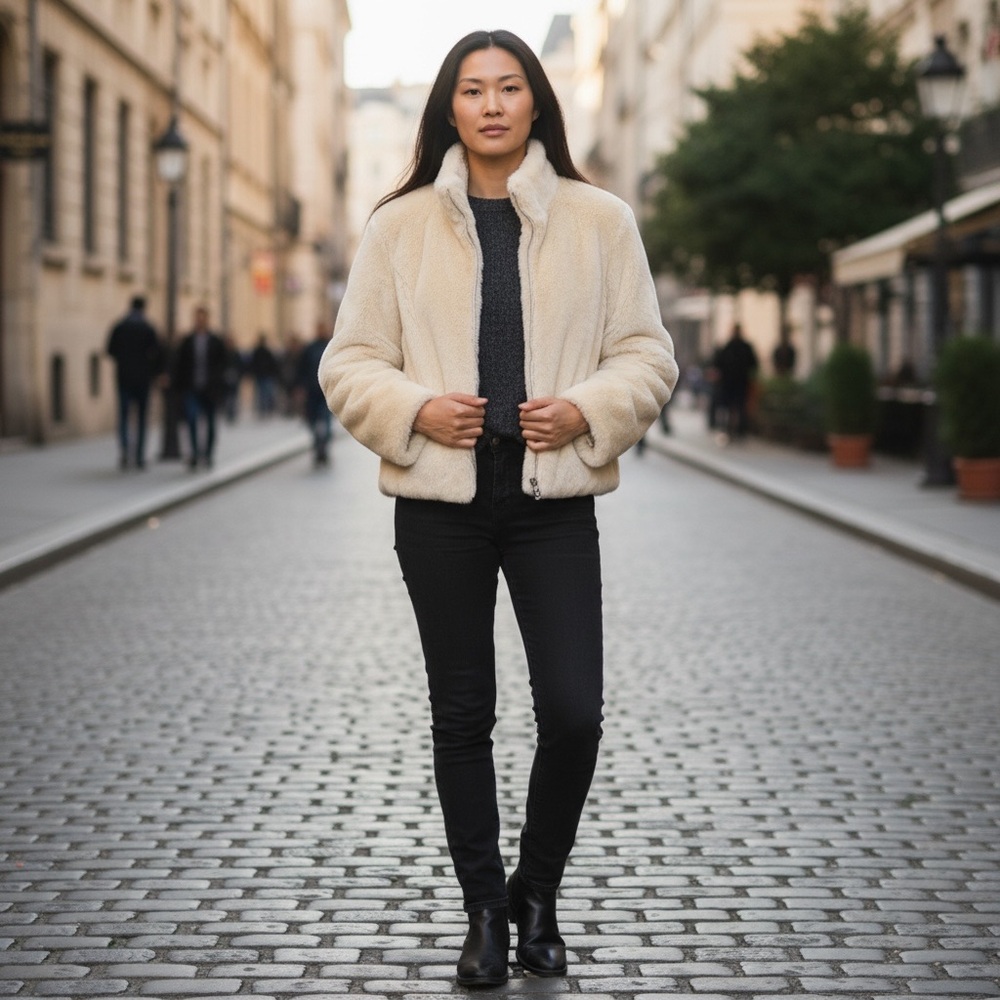 Liz Claiborne Sz XL Faux Fur Champagne Ivory Mob Wife Womens Jacket Coat